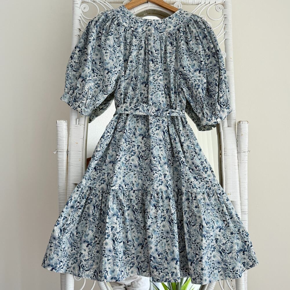 Sara Campbell Dress Medium Floral Puff Sleeve Cottage Prairie Toile De Jouy Boho - Picture 7 of 8
